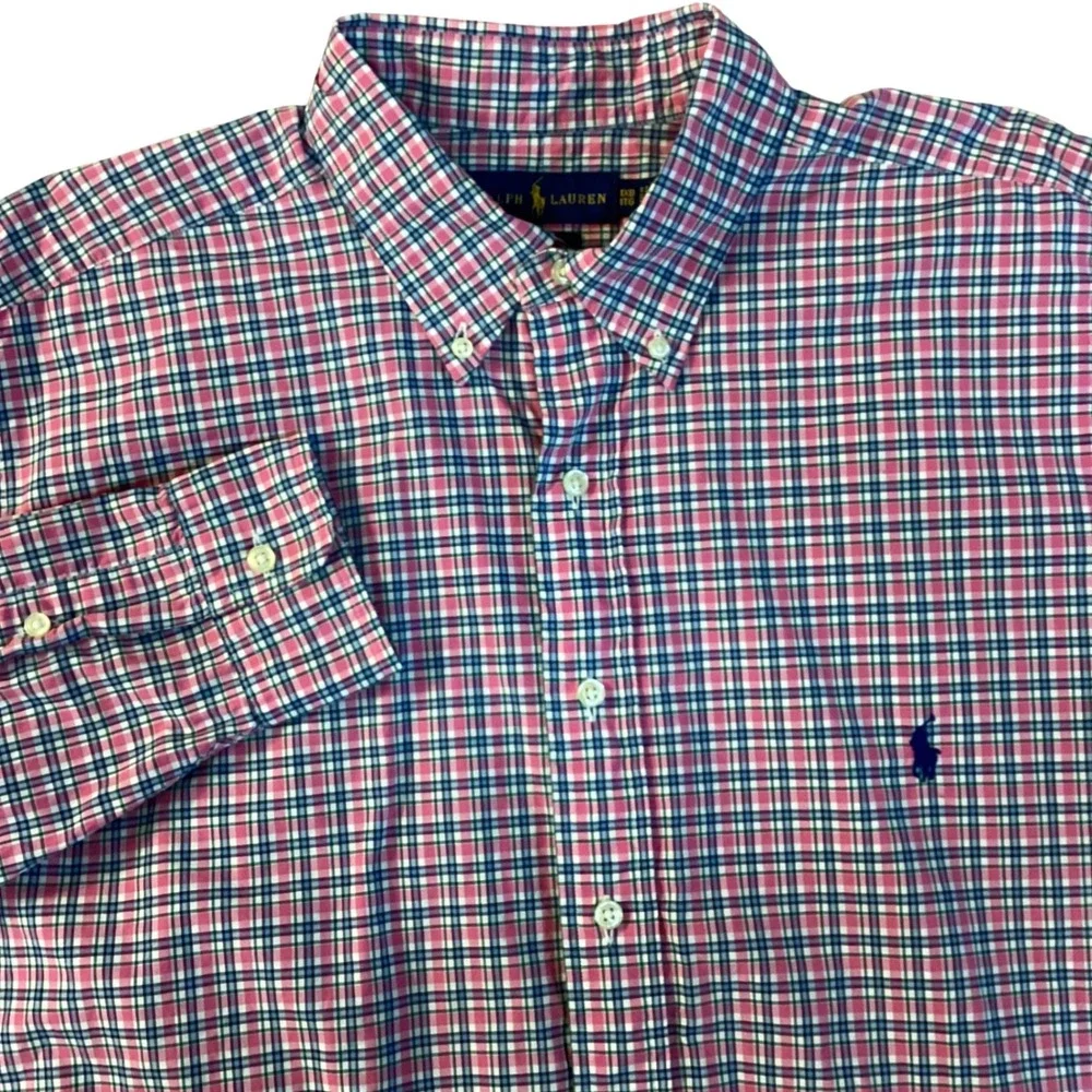 Polo Ralph Lauren Mens‎ Pink Blue Plaid Button Down Shirt Classic Fit Cotton XL